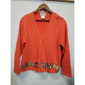 Women’s Mandal Bay Sz Med Orange Cardigan Beach  Flip Flops snap front